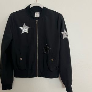 Hippie Rose black bomber jacket with silver stars